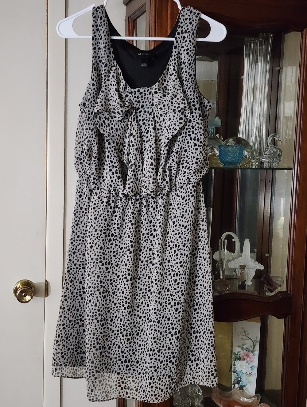 AB Studio Black and White Ruffled Midi Dress
